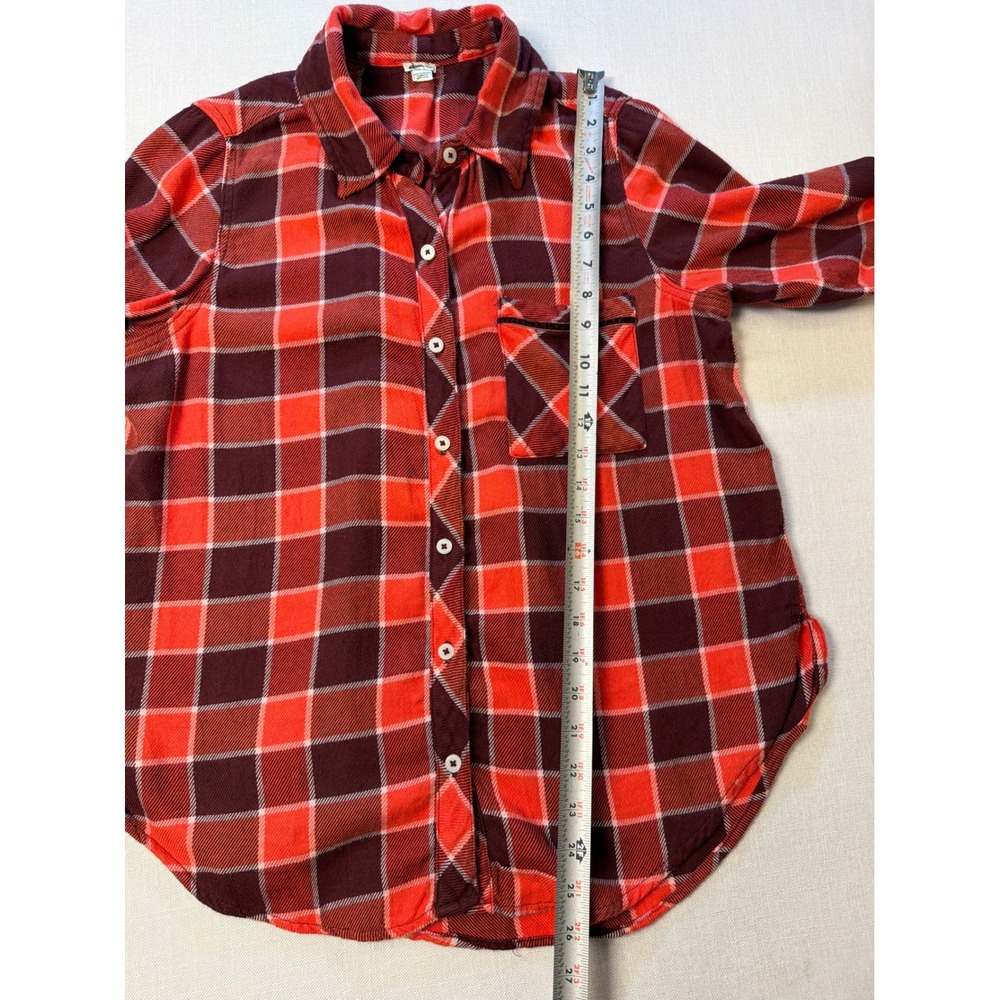 Aerie Red Plaid Flannel Button Down Shirt XS Burgundy Long Sleeve Pocket Top - Picture 6 of 7
